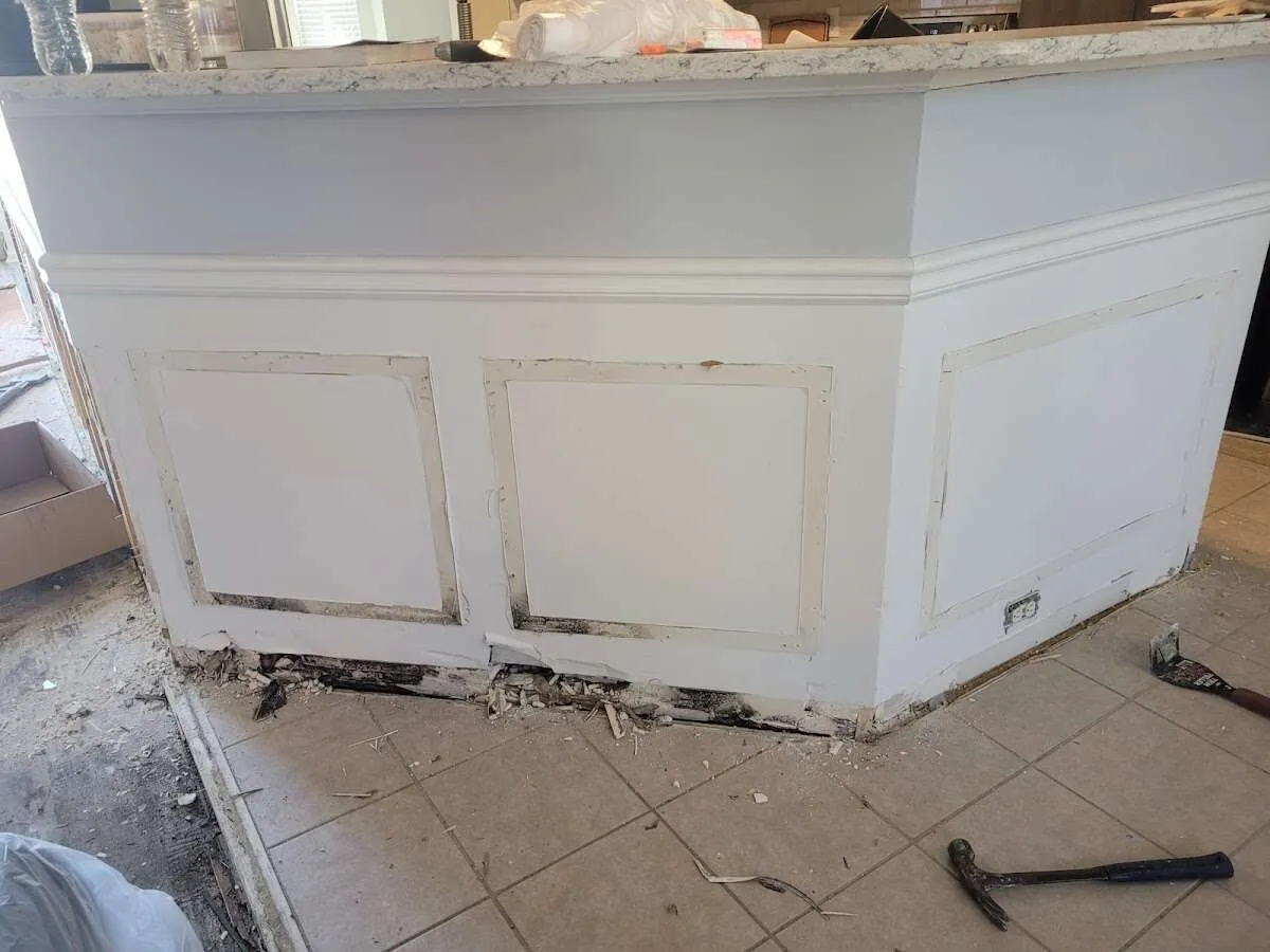 Water damage and mold on kitchen during Sewage Cleanup & Sanitation in Brooksville